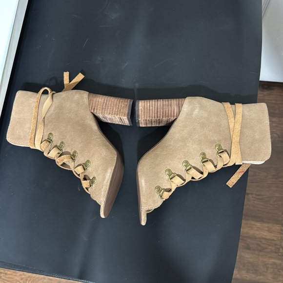 Joyfolie RAVEN Tan Lace-Up Suede Leather Heeled Boots - Picture 4 of 8